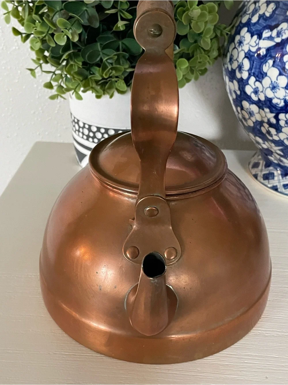 Vintage Copper Tea Kettle, Made in Portugal with a Wood Handle